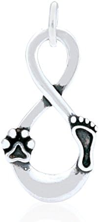 Sterling Silver Footprint and Dog Paw Print Infinity Knot Pendant