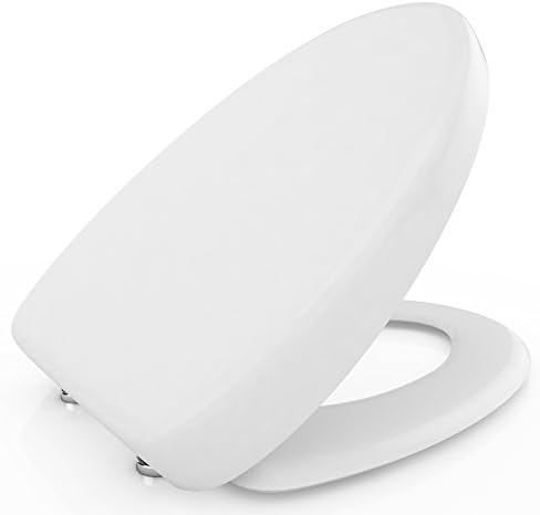 Premium Toilet Seat with Cover, Soft Close, Quick Release for Easy Cleaning, Beautiful and Sturdy Addition to any Bathroom, White (V Toilet Seat)