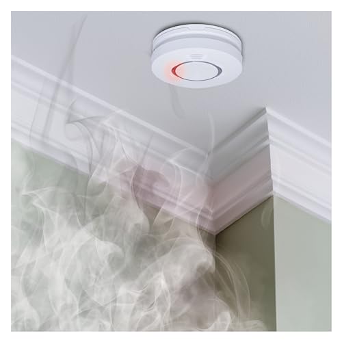 EMOS Rauchmelder mit optisch-akustischer Signalisierung 85dB, 10 Jahre Lebensdauer, vernetzbarer drahtgebundener Brandmelder ins 230V Netz inkl. Backup-Batterie 9V für Stromausfall