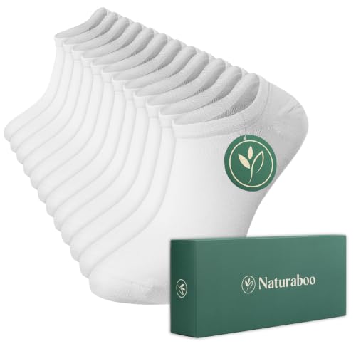 Naturaboo Bamboo No Show Socks for Men & Women – Low Cut Invisible Socks with Non-Slip Heel Grip, Breathable & Soft Everyday Comfort – 6-Pack (X-Large) (White) at Amazon