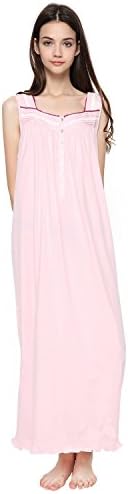 Game Of Love Women's Cotton Floral Long Sleeveless Victorian Nightgown Sleepwear,Pink,Large