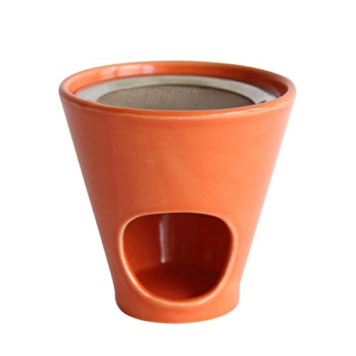 Bitto Jule Incense Burner, in Orange, 9.5 cm, Diam. 10 cm, Fair Trade, Ceramic with Stainless-Steel Sieve, Diam. 9 cm