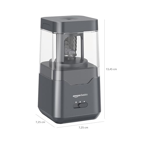 Amazon Basics Tragbarer elektrischer Bleistiftspitzer, spiralförmige Klinge, automatischer Stopp, batterie-/USB-betrieben, Schwarz, 7.1 x 7.1 x 13.46 cm 7