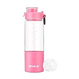 BOTTLED JOY Protein Shaker Bottle with 2-Layer Twist and Lock Storage, Tritan Lady Sports Protein Mix Shaker Water Bottle 480ml 16oz 16Ounce (Pink)