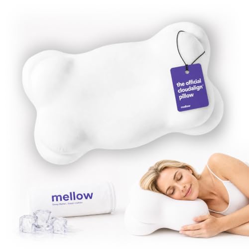 Mellow CloudAlign Memory Foam Pillow for Neck & Shoulder Support, Dual Height Ergonomic Cervical Pillow for Side Back & Stomach Sleepers, Contoured Orthopedic Bed Pillow with Washable Cover, Standard