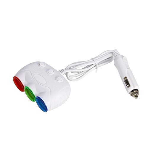 Fiaya 3 Way LED Car Cigarette Lighter Auto Splitter Adapter with Dual USB Splitter Charger (White) - Thumbnail 5
