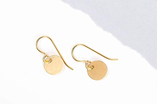 Round Circle Disc dangle drop Earrings in 14K Yellow Gold Fill
