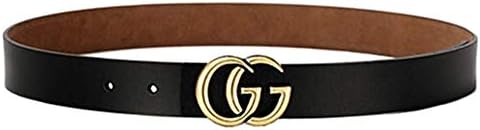 Women's Genuine Leather Belt Retro Vintage Thin Dress Belts For Jeans With Letter Buckle, Black Width/2.8cm, 110cm/43.3",pants size 29"-34"