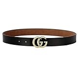 POKTOK Womens G-Style Genuine Leather Belt Vintage Thin Dress Belts For Girl Fashion Belt For Jeans With Letter Buckle