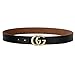 POKTOK Womens G-Style Genuine Leather Belt Vintage Thin Dress Belts For Girl Fashion Belt For Jeans With Letter Buckle