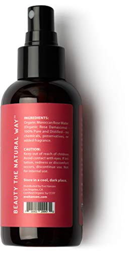 Certified Organic Rose Water Face Toner - Skin Reviving, Soothing, and Hydrating Natural Skin Toner - Reduce Pores, Eye Puffiness, Inflammation, and Redness - by Eve Hansen