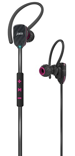 JAM Transit Micro Sport Buds Mini Wireless Bluetooth Earbuds, 10 Hour Playtime, Perfect for Running, Gym, Workout, Hands Free Calling Controls with Mic, Waterproof, Reflective Cord, HX-EP510PK Pink