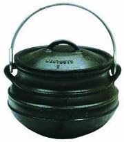 Best Duty Cast Iron Plat (Flat) Potjie Size 1 - Include complementary Lid Lifter Knob ($9.95 value) by Best Duty