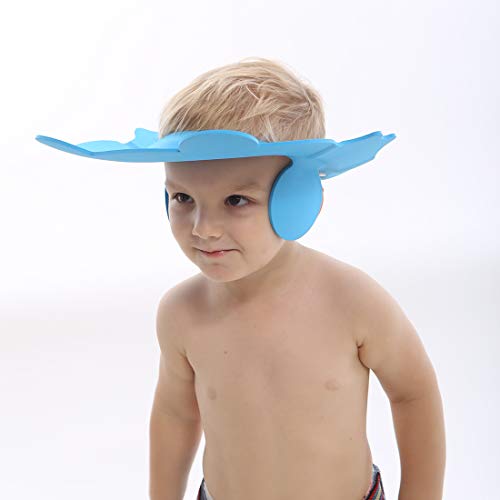 Baby Shampoo Shower Bathing Cap, Adjustable Shower Cap Kids, Infants Soft Protection Funny Safety Visor Cap for Toddler Children (Blue)