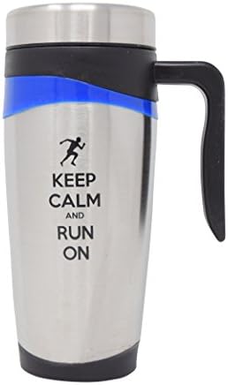 Suck Up Gifts Keep Calm and Run On Stainless Steel 16 Oz Travel Tumbler Mug (Blue)