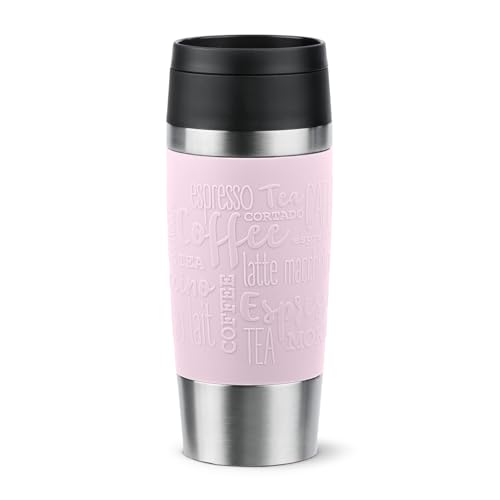 Emsa N20206 Travel Mug Classic Insulated Mug 0.36 litres Comfort Screw Cap Stainless Steel 4 Hours Hot and 8 Hours Cold 100% Leak-Proof Dishwasher Safe 360° Drinking Opening Pastel Pink