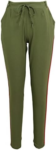 SHUNVFAN Women Fashion Trousers Side Striped Pants High Elastic Waist Drawstring Slim Pencil Pants Army Green XL