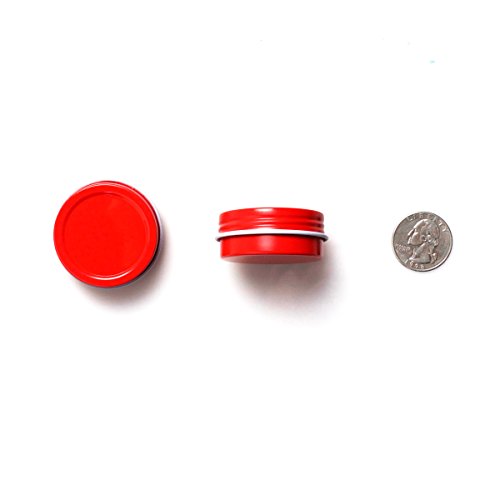 Mimi Pack Shallow Screw Top Lid Metal Tin Cans Steel Containers For Favors, Spices, Balms, Gels, Candles, Gifts, Storage 24 Pack (1/2 oz, Red)
