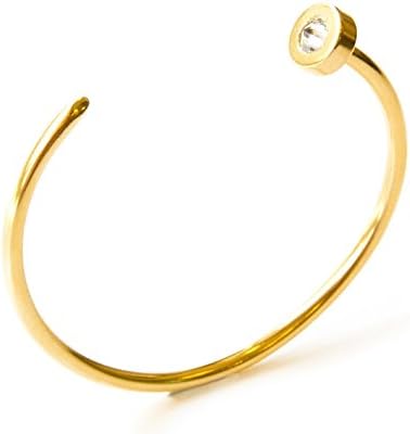 Nail Bracelet in gold or silver inlaid with clear stone, Stackable cuff bracelet, Nails and bolts collection by LOVE NAOMI design studio.