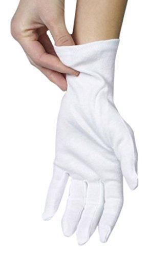 Photo 1 of ANSMIO 2 Pairs White 100% Cotton Gloves for Dry Hand White Cotton Gloves for Eczema Moisturizing Night Gloves Dry Sensitive Irritated Skin Treatment Hand Protect 9 Inch Gloves (2 Pairs)