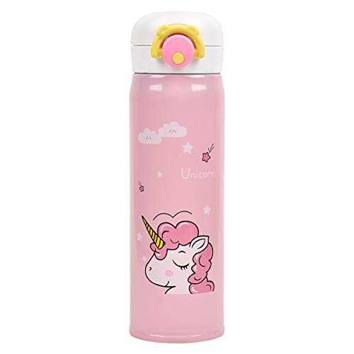 Kids Water Bottle Thermoses Unicorn Water Bottle Cup Metal Stainless Steel Vacuum Insulated Water Flask for School Kids Girls Lunch Box Leak Proof BPA Free Pink Unicorn
