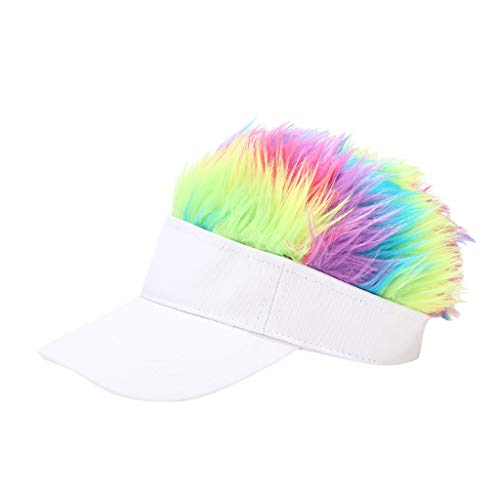 Flair Hair Visor Sun Cap Colorful Wig Baseball Cap Funny Golf Caps with Spiked Hairs Baseball Cap for Women Men