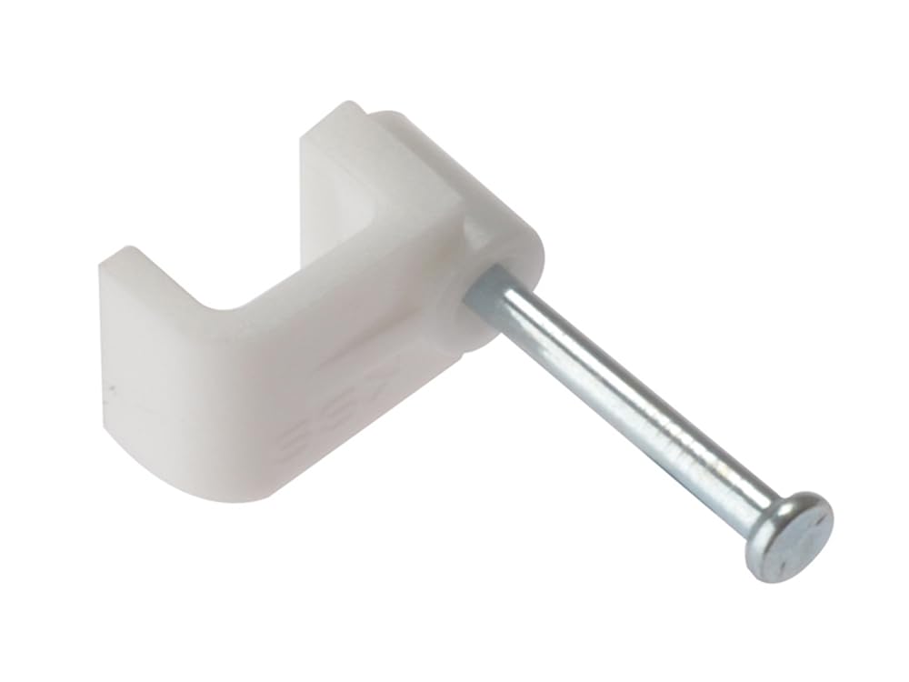 ForgeFix Cable Clips - Flat | 1.0mm | White Plastic Clip, Zinc Plated Nail | Box 100