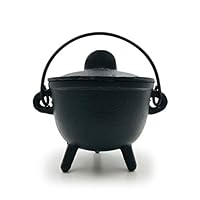 Alternative Imagination Cast Iron Cauldron with Lid and Handles. Perfect for Incense, Rituals, Home Decor, and More - 4.25 Inches Diameter