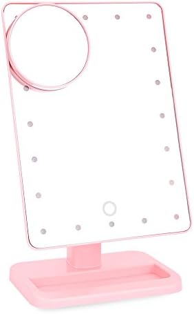 PrettyGal LED Lighted Makeup Mirror ,10 x Magnifying Movable Vanity Mirror, Wireless &amp; Portable Travel and Home Mirror,20 LEDs ,Pink
