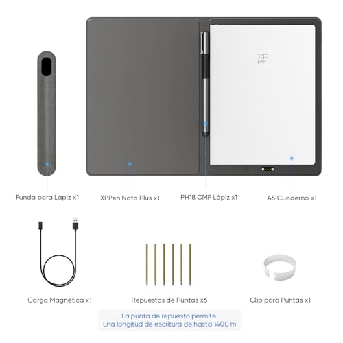 XPPen Note Plus A5 Cuaderno Digital Notebook Smart Bluetooth con Lápiz sin Batería, EMR con 8,192 Niveles de Sensibilidad Tableta de Notas Digital para Tomar Notas, Escribir, Dibujar