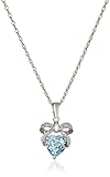 Sterling Silver Blue-Topaz and Diamond Accent Bow Heart Pendant Necklace, 18