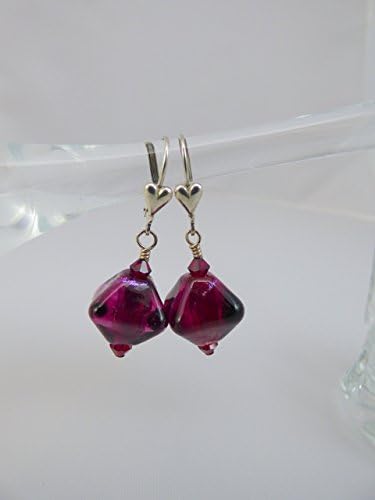 Deep Wine Crystal Shaped Dichroic Artisan Lampwork Bead Earrings with Swarovski Crystal Accents and Sterling Silver Leverback Ear Wires