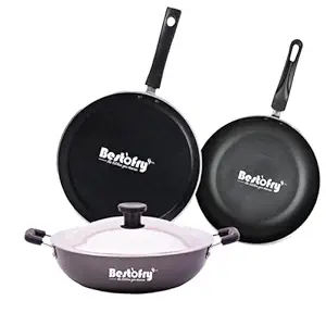 Aluminium Non-Stick Cookware Set tawa frypan and kadhai with Stainless Steel lid combii