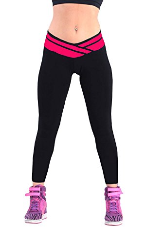 iLoveSIA(R) Women's Tights Capri Ankle Legging US Size XS Black+Rose Red