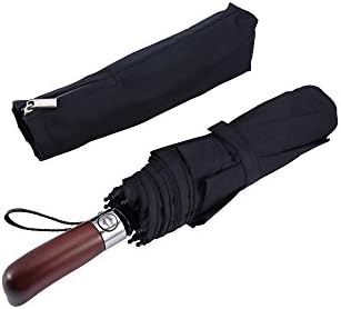 FiveMax 55 inch Large Double Canopy Umbrella, 8 Ribs Automatic Open &amp; Close Umbrella Folding Travel Umbrella by with Real Wood Handle