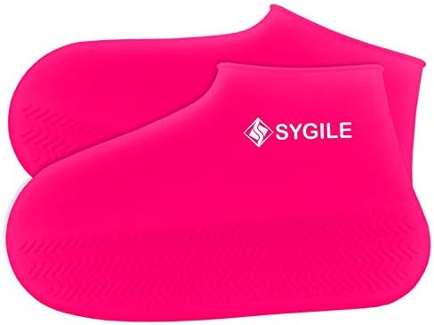 Sygile Medium Size Premium Silicone Shoe & Boot Covers - Durable & Non-Slip, Non-Toxic, Water Resistant, Recyclable - for Medical, Construction, Workplace, Indoor Carpet Floor Protection - Hot Pink