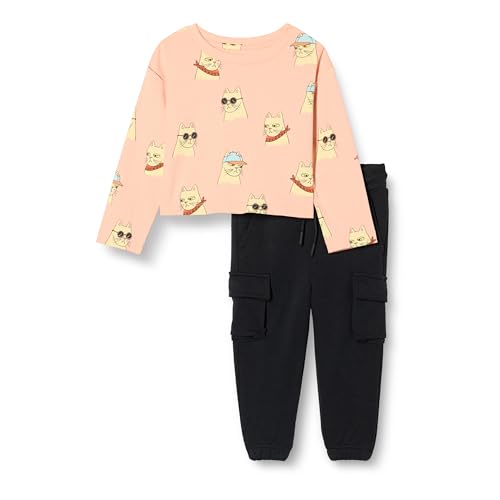 Amazon Essentials Conjunto de camiseta de manga larga y pantalones sin cierre Niña, Gato Simpático/Negro, 2 años