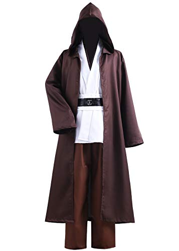 ALIZIWAY Unisex Tunic Jedi Costume OBI Wan Kenobi Halloween Cosplay Hooded Robe Cloak for Adults Y056M - Thumbnail 6