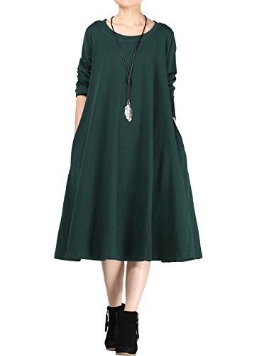 Mordenmiss Women's New Spring/Fall Round Neck Pullover Dress - Large  - Style 1 Green