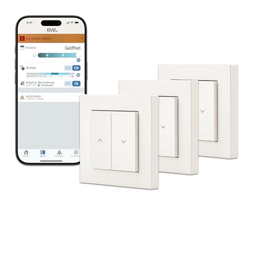 Eve Shutter Switch (Matter) 3er Pack: Smarte Rollladensteuerung für Alexa;Apple Home;Google;SmartThings; App- und Sprachsteuerung; Automationen; benötigt Thread Border Router und Nullleiter