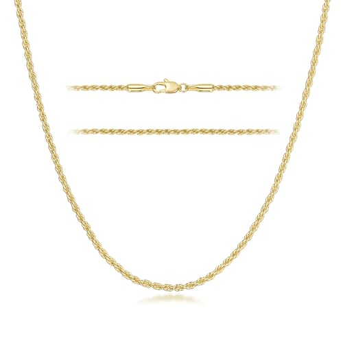 KROMPG Necklace 14k Gold Chain for Women 2mm Rope Gold Chain Necklace Womens Men Non-Tarnish & Dainty Necklaces for Women Men All Lengths 16-26 Inches