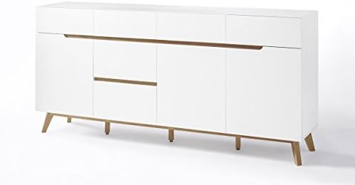 CEERVO 48645WB โ sideboard โ six drawers and three compartments - white high gloss lacquered matte finish โ oak veneer wood โ European made