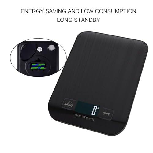 Báscula de cocina digital de 10 kg de acero inoxidable, elegante y ultrafina, báscula electrónica de cocina para el hogar y la cocina con pantalla LCD, función de tara