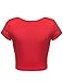 Luna Flower Women's Basic Scoop Neck Short Sleeve Crop Tops RED Large(GTEW134)