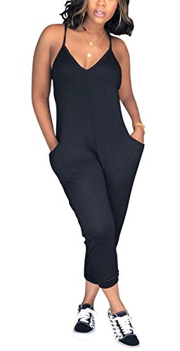 Womens Sexy V Neck Spaghetti Strap One Piece Harem Jumpsuit Romper with Pockets