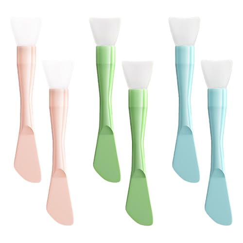 YFTRFR 6 Pcs Facial Mask Applicator, Brush Double-End Silicone Washable Reusable for Women, Home, Beauty Salon, Apply Cream, Lotion, Mud Clay, Gel Foundation, DIY Mixing, Skincare(3 Color)