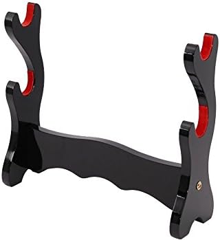 Light Face Varnish Samurai Sword Katana Tanto Holder Stand Rack Display Support Red Padded 2 Layer