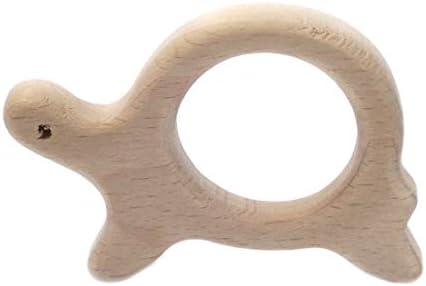 Coskiss Baby Wooden Teether 4pcs Wood Teething Toy Nature Beech Tortoise Animals Safe Teething Relief Toys DIY Bracelet Necklace Teething Jewelry Acces (Tortoise)
