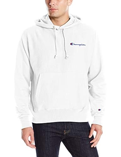 Champion Men's Reverse Weave Pullover Left Chest Script, White