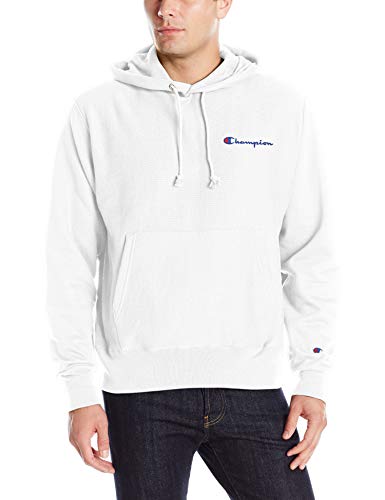 Champion LIFE Men's Reverse Weave Pullover Hoodie, White-Left Chest c Script, Small